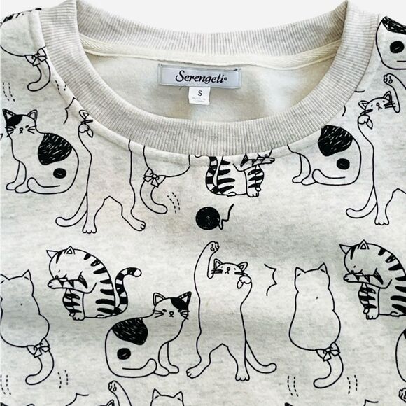 Serengeti Cat Print Sweatshirt Size Small Gray and White Kitty Kitties - Picture 4 of 7